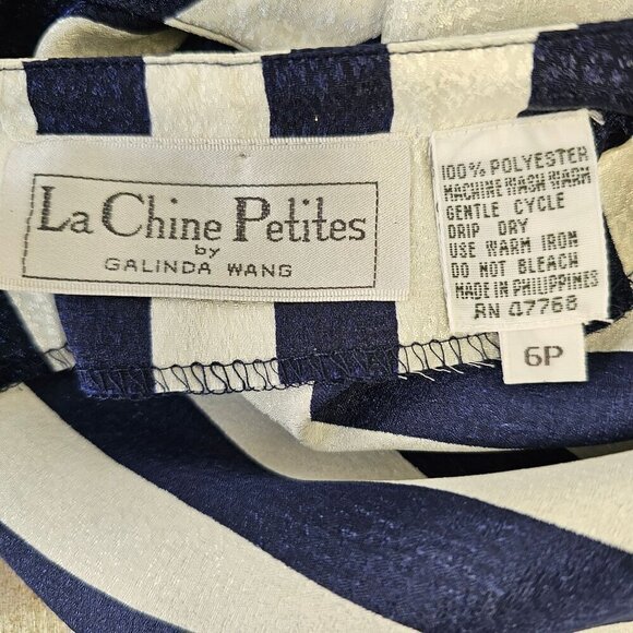 La Chine Petites Galinda Wang Striped Button-Up Shirt 6P Navy Silver Stripes 80s - Picture 6 of 10